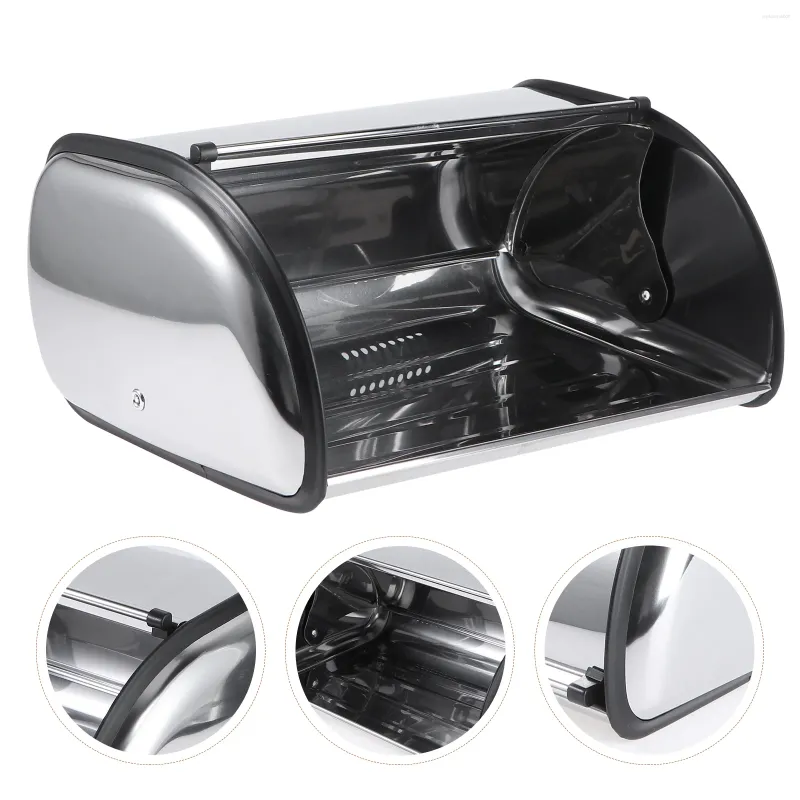Stainless Steel Bread Box Slicer With Roll Lid Bakery Storage Container
