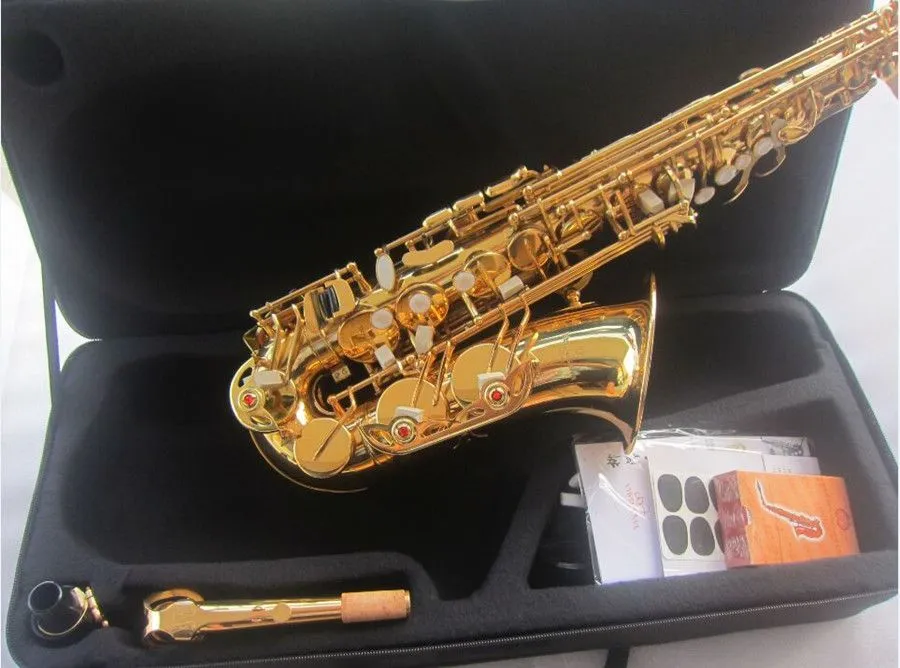 Professionelles Altsaxophon A-992 Eb-Saxophon Musikinstrumente Messingkörper Goldlackoberfläche mit Koffermundstück