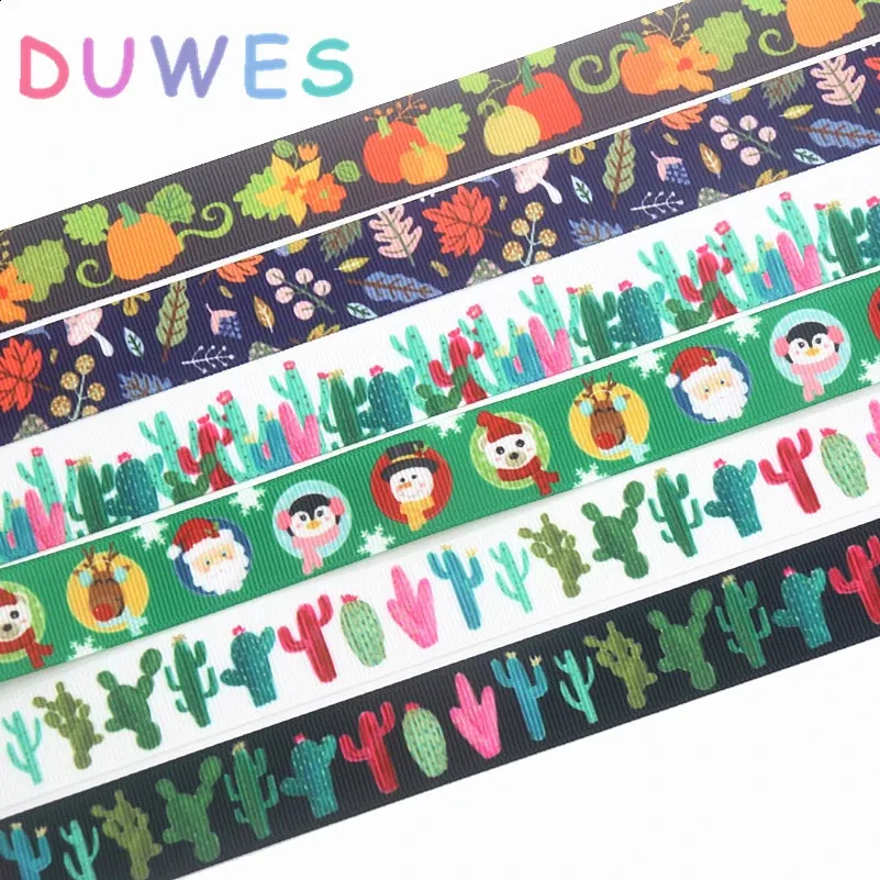 Cadeau Wrap Duwes 50yards Automne Cactus Noël Imprimé Ruban Gros-Grain Accessoire Hairbow Headwear Décoration En Gros OEM D1047 231109