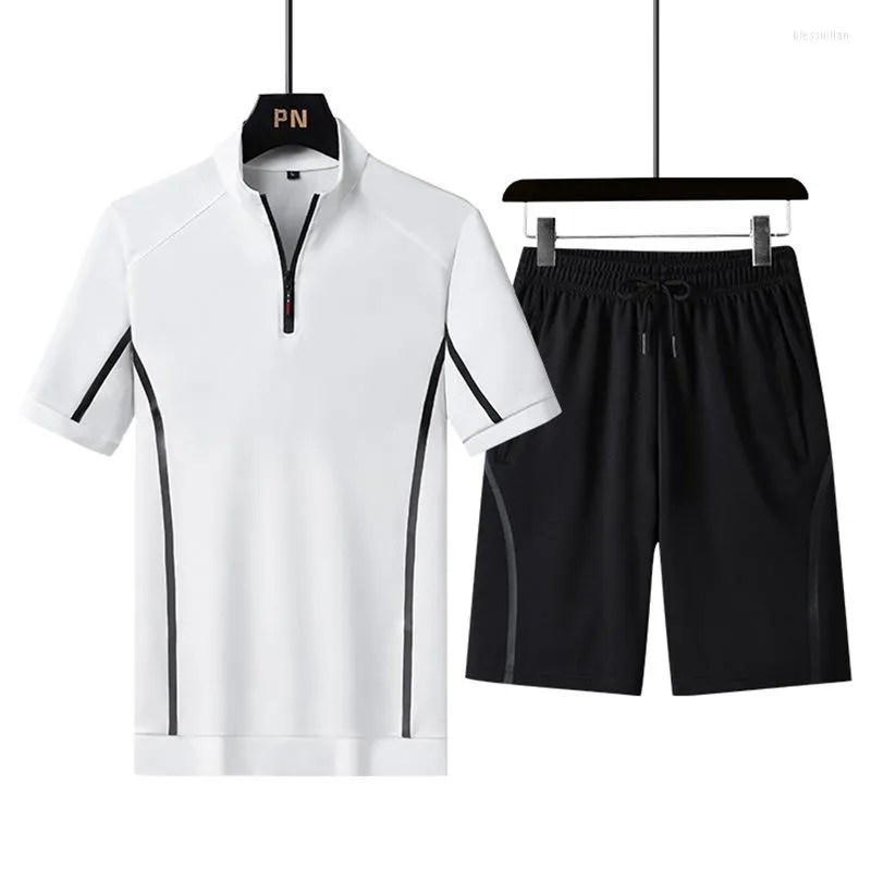 Survêtements pour hommes 2023 Été Hommes et femmes Grand Sports Mode Loisirs Plage Course Mock Col Zip T-shirt à manches courtes Pantalon 2
