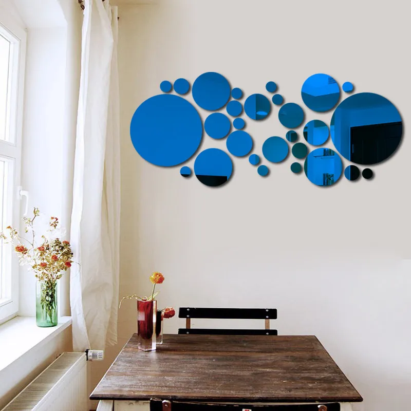 Autocollant Mural miroir en acrylique, étiquette ronde auto-adhésive, autocollant Mural amovible pour la décoration de la maison, DIY bricolage, 32 pièces/ensemble