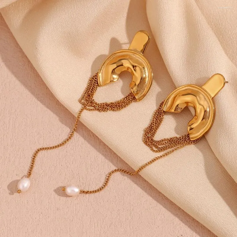 Dangle Earrings 316l Stainless Steel Chain Tassel Semicircle Metal Fashion Waterproof Creative Modern Jewelry Women Bijoux