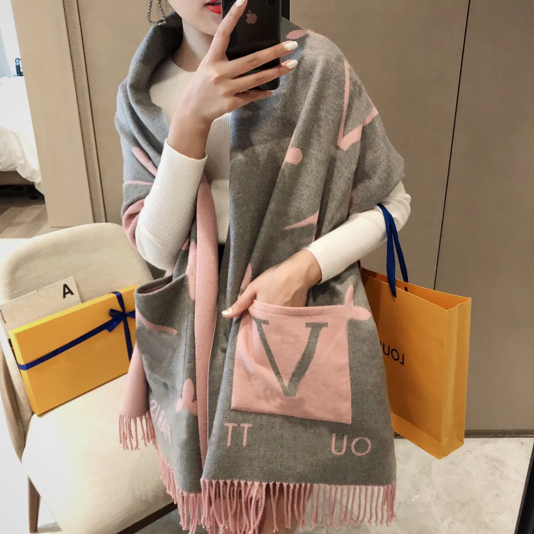 Luxury Monogram Double Sided Jacquard Ladies Cashmere Scarf With ...