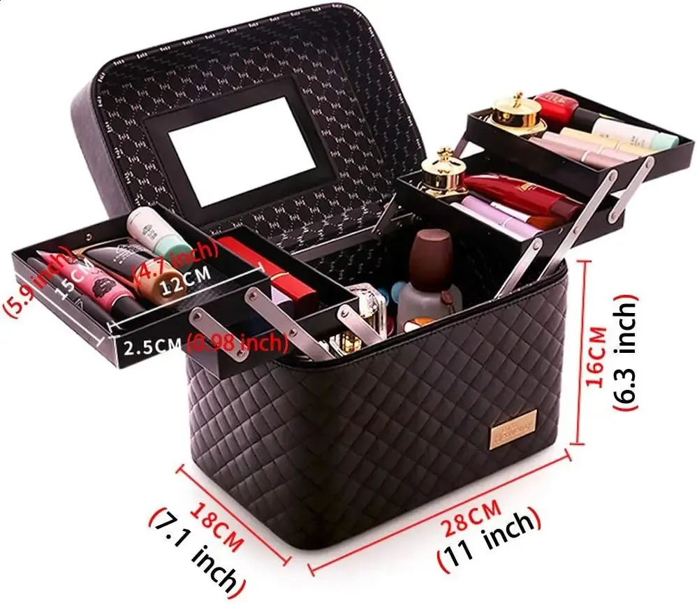 Cosmetic Bags Cases Makeup Case with Mirror Large Travel Makeup Bag Organizer for Women Waterproof Portable Make up Bag with 4 Drawer Tray Divider 231109