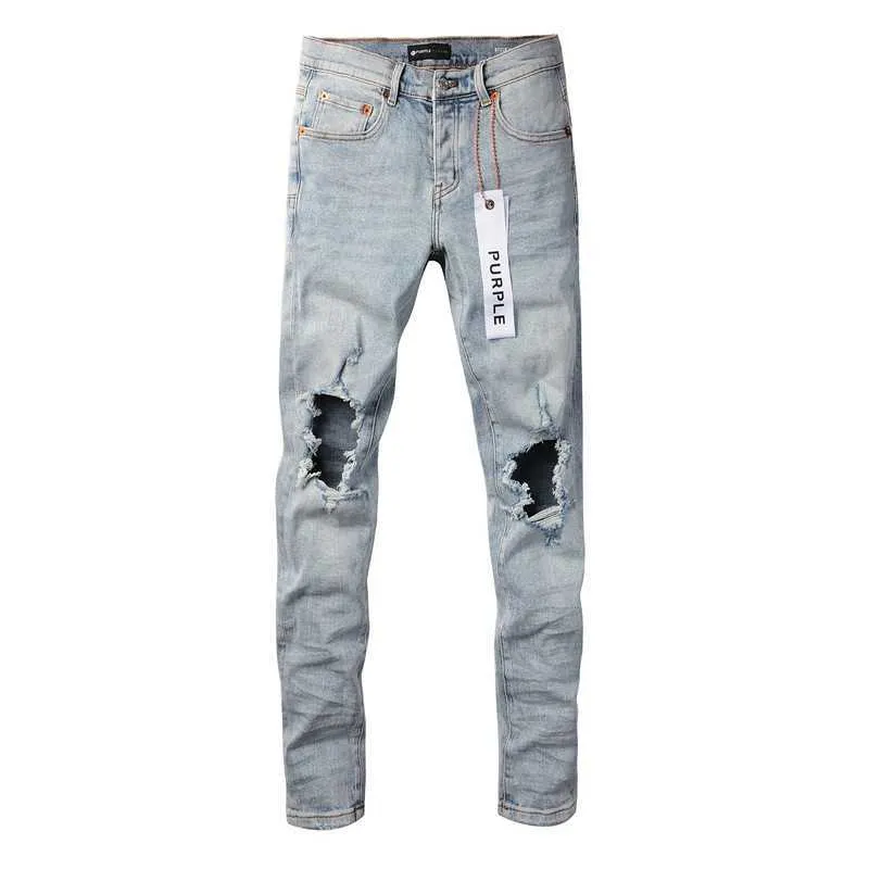 Light Blue Slim Fit Purple Knee Jeans With Holes By A Top Brand From  Dhgatedola, $15.23
