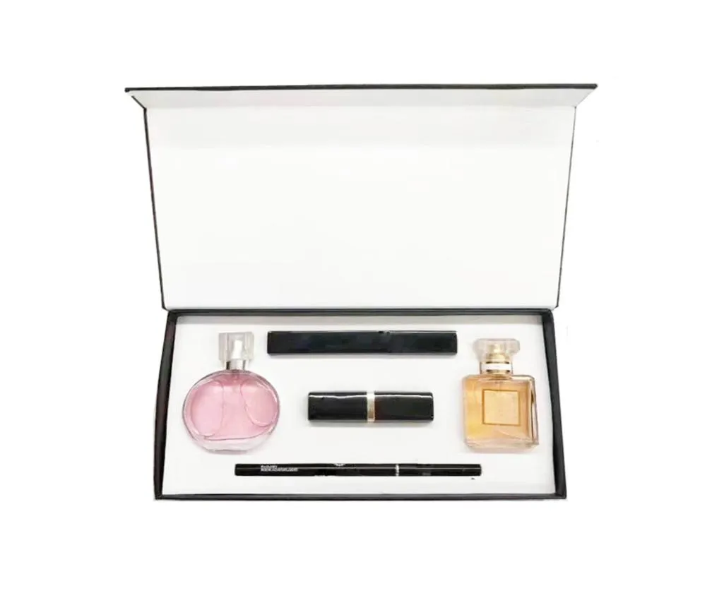 Top vente haute marque maquillage ensemble 15 ml parfum rouges à lèvres eye-liner mascara 5 en 1 avec boîte kit de cosmétiques pour les lèvres pour les femmes cadeau drop d7706316