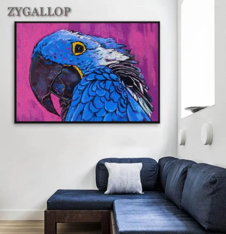 Streszczenie Animal Wall Art Płótno Niebieski malarstwo olejne Parrot Skandynawii plakaty i wydruki salonu sypialnia wystrój obrazu 9431302