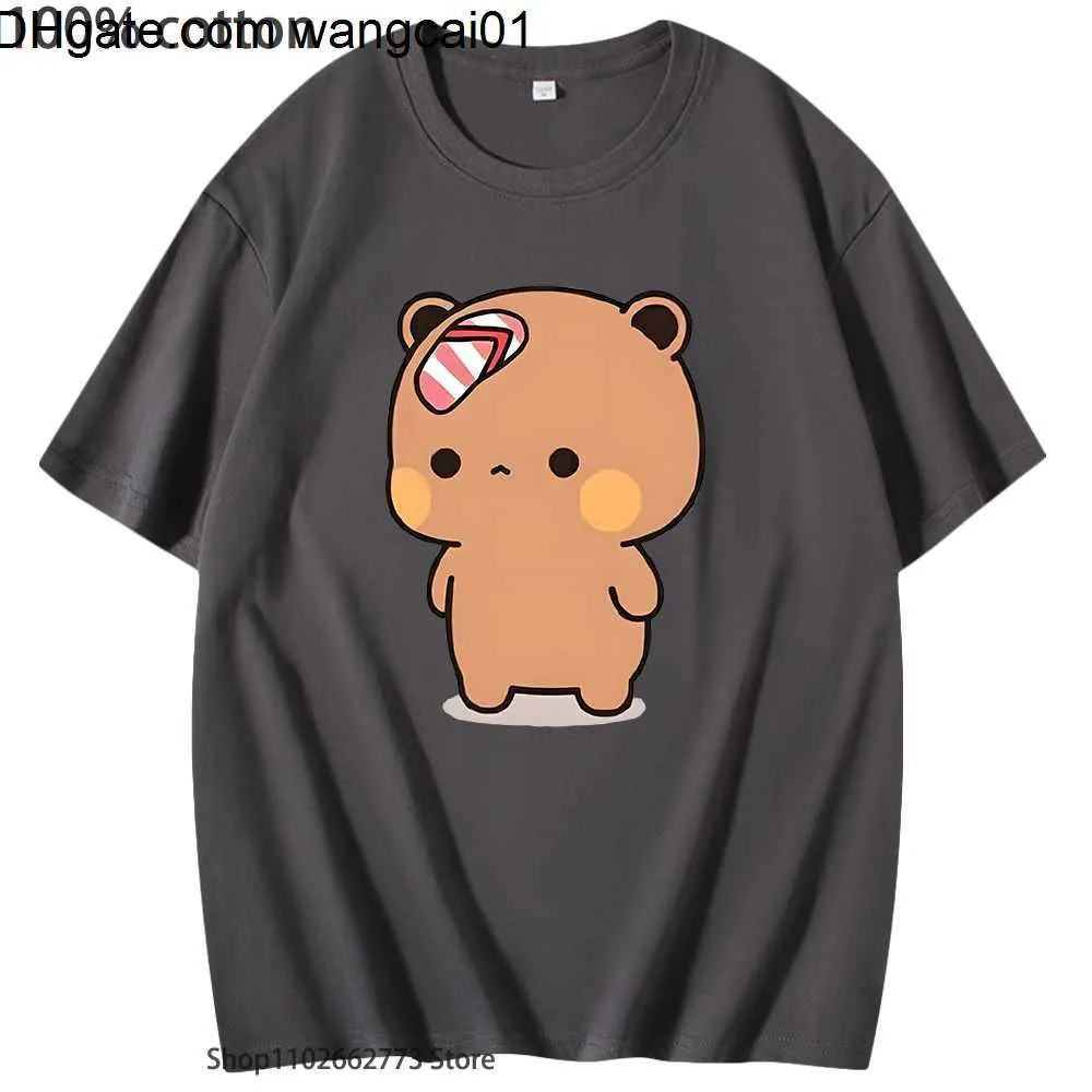 Herr t-shirts söta dudu kastades flip t-shirts floppar av bubu eftersom han retar bubu grafisk skjorta kawaii panda björn kvinnor män 100% bomullstier 4103