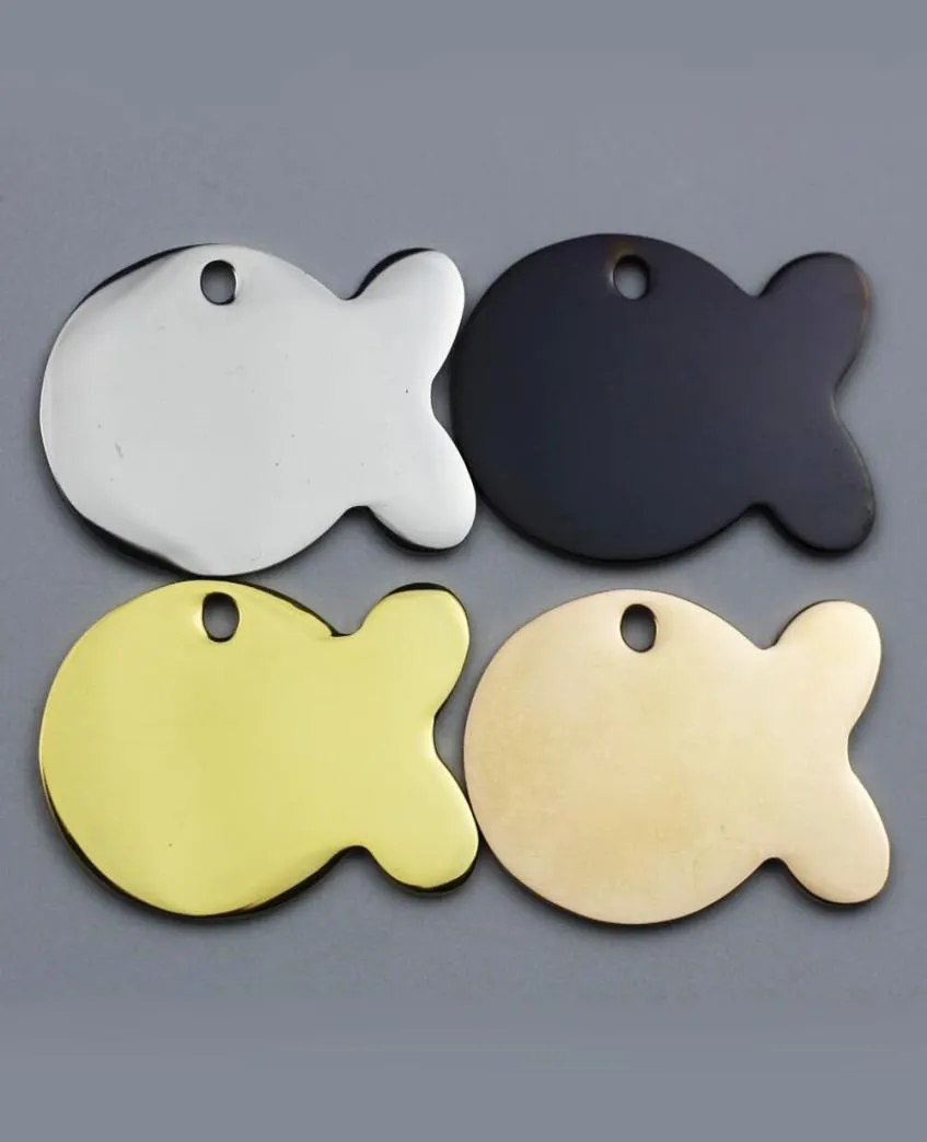 Étiquettes d'identification de chien en acier inoxydable en forme de poisson, Surface miroir, étiquettes d'identification de chat pour animaux de compagnie, pendentifs 5777223, 100 pièces