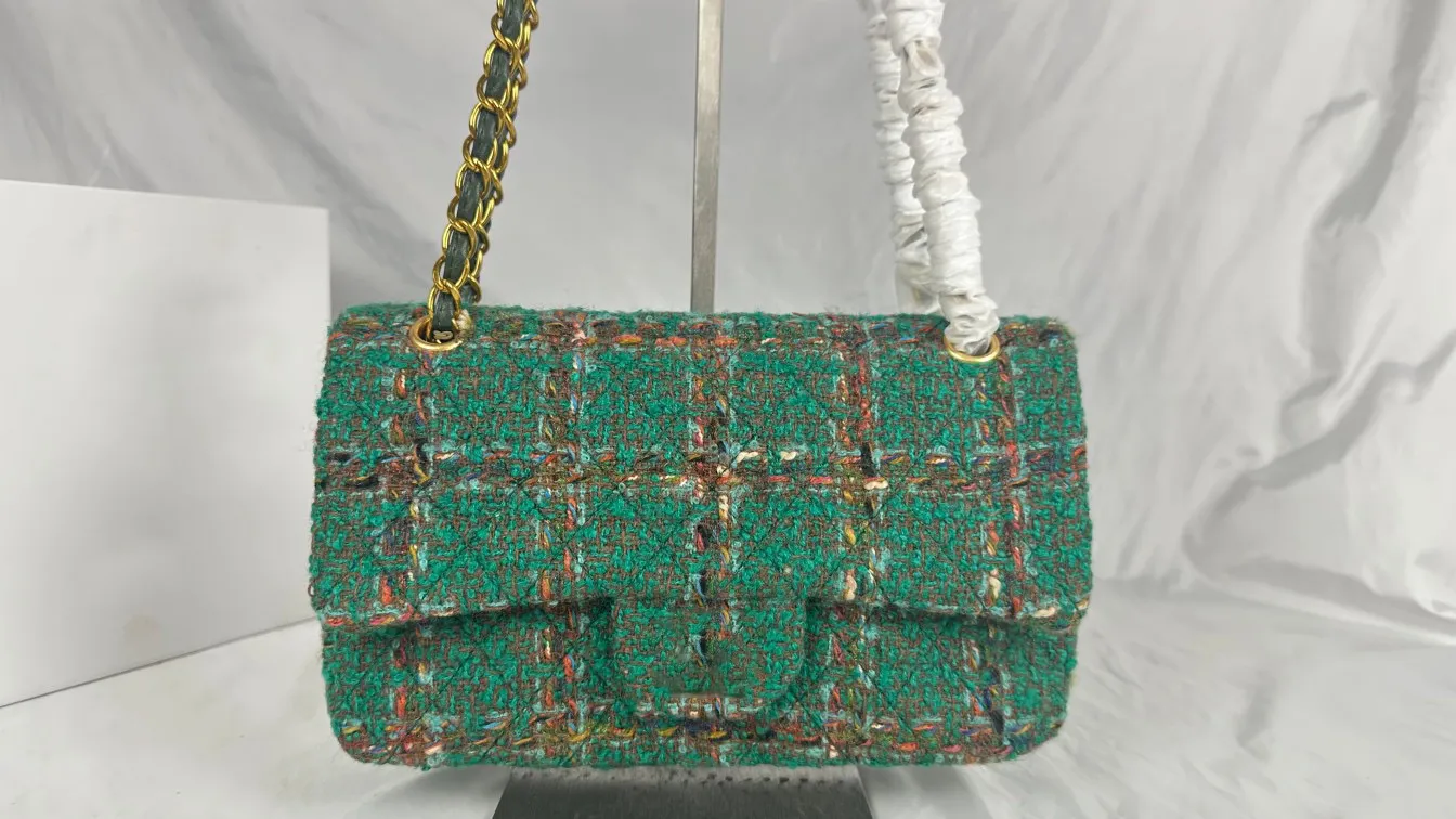 Designer Umhängetasche Tote Skew Chain Bag Münzbörse Geldbörse aus gewebtem Stoff, grüne Wollwand