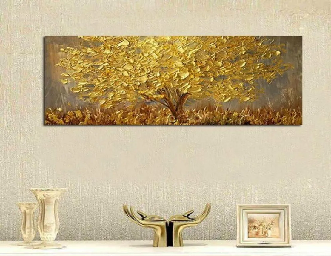 Árboles dorados con hojas amarillas, lienzo abstracto, pintura al óleo, imágenes artísticas de pared creativas modernas, impresiones de carteles, decoración del hogar, decoración de pared 7451081