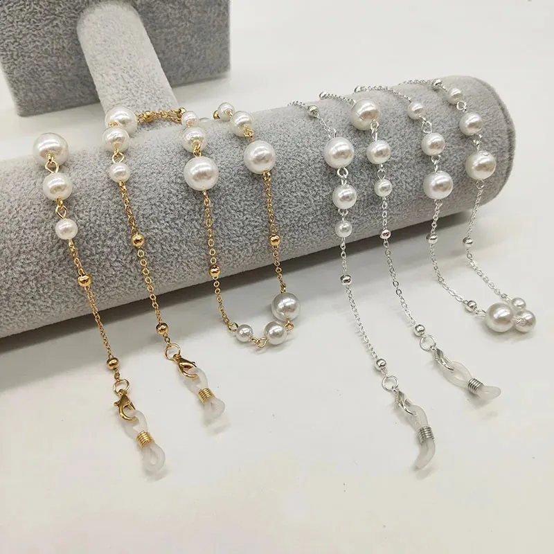 Catena Porta Occhiali Oro Con Perle - Collana Ferma Occhiali Con Clip Antiscivolo, Universale