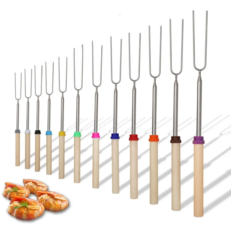 Extendable Marshmallow Roasting Sticks BBQ Tools Stainless Steel Retractible Barbecue Fork Smores Skewers Corn Holders For Camping/Bonfire Fireplace