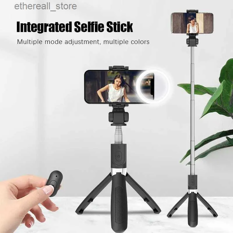 Selfie Monopods FANGTUOSI 2022 New Wireless bluetooth selfie stick With Selfie Ring Light Photography Led Rim Of Lamp For Live Video Streaming Q231110