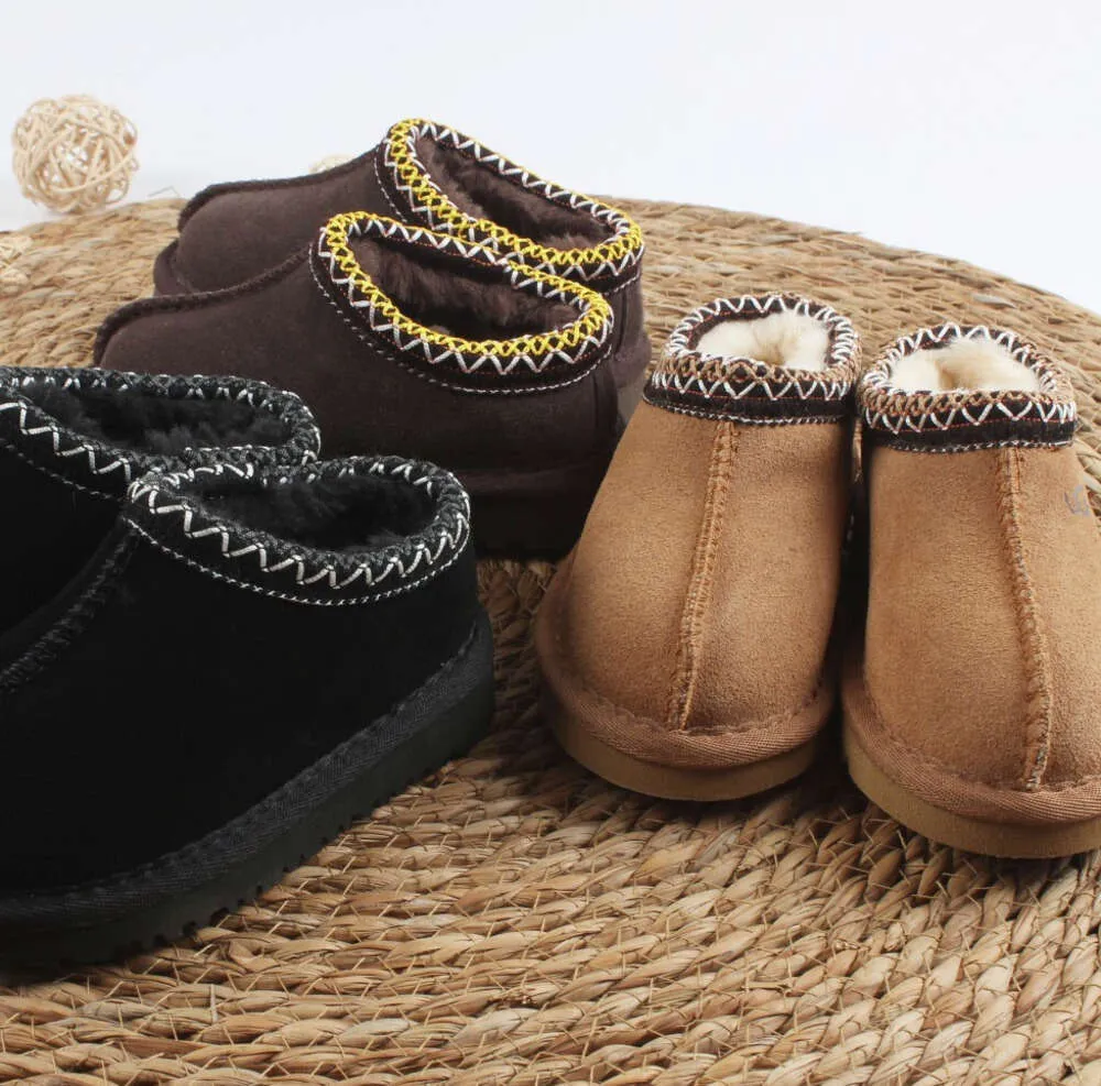 Pantoufles Tasman pour enfants en bas âge, sandales Uggies tressées Tazz, chaussures pour bébé, diapositives en fourrure de châtaigne, peau de mouton, peau de mouton, classique, Ultra mini botte, mules d'hiver, chaussures australiennes b186