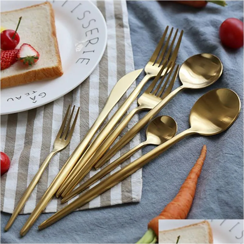 Flatware Sets Stainless Steel Tableware Gold Knife Meal Spoon Fork Chopsticks Coffee Exquisite Western Dinner Dessert Cutleries Drop Dh8Zr