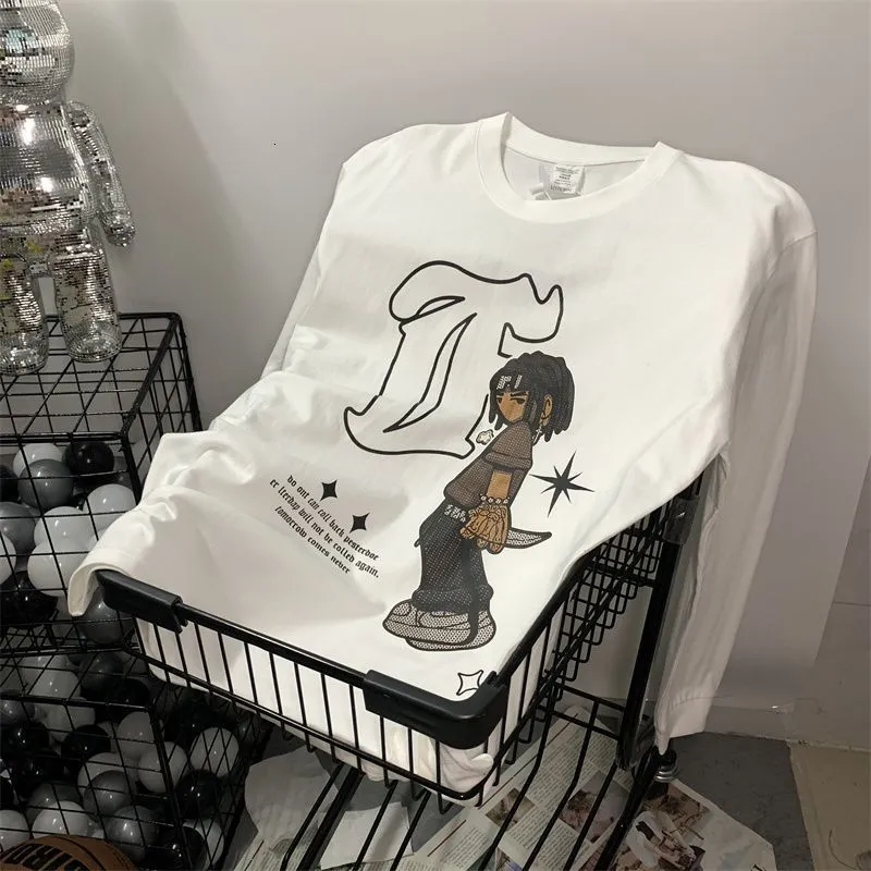 Women's TShirt Cotton American fashion brand cartoon long sleeved Tshirt for men and women ins style bottom coat lovers top y2k clothes 230410