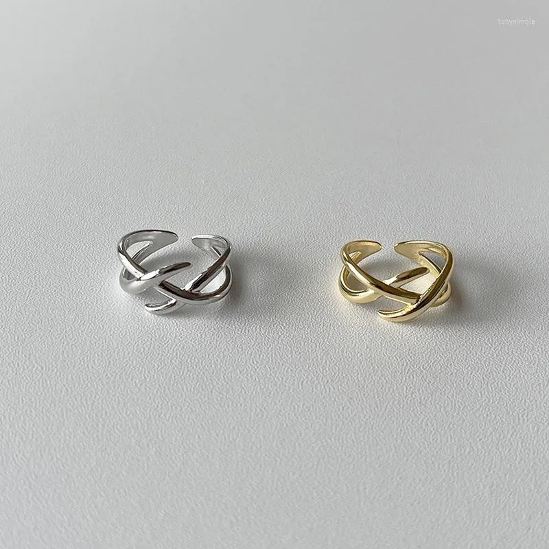 Cluster ringen eenvoudige cross -line voor vrouw en man open om gouden glanzende zij -vrijetijdsring sieraden groothandel te aanpassen