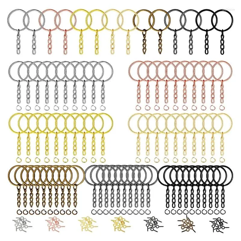 Split Key Rings Bulk Set With Chain And 25mm Open Screw Eye Pins