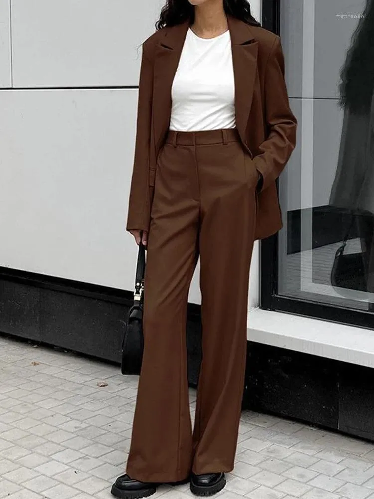 Brown High Waisted Tan Suit With Wide Leg Top Coat And Long Sleeves For  Womens Fall Office Wear From Matthewaw, $35.83