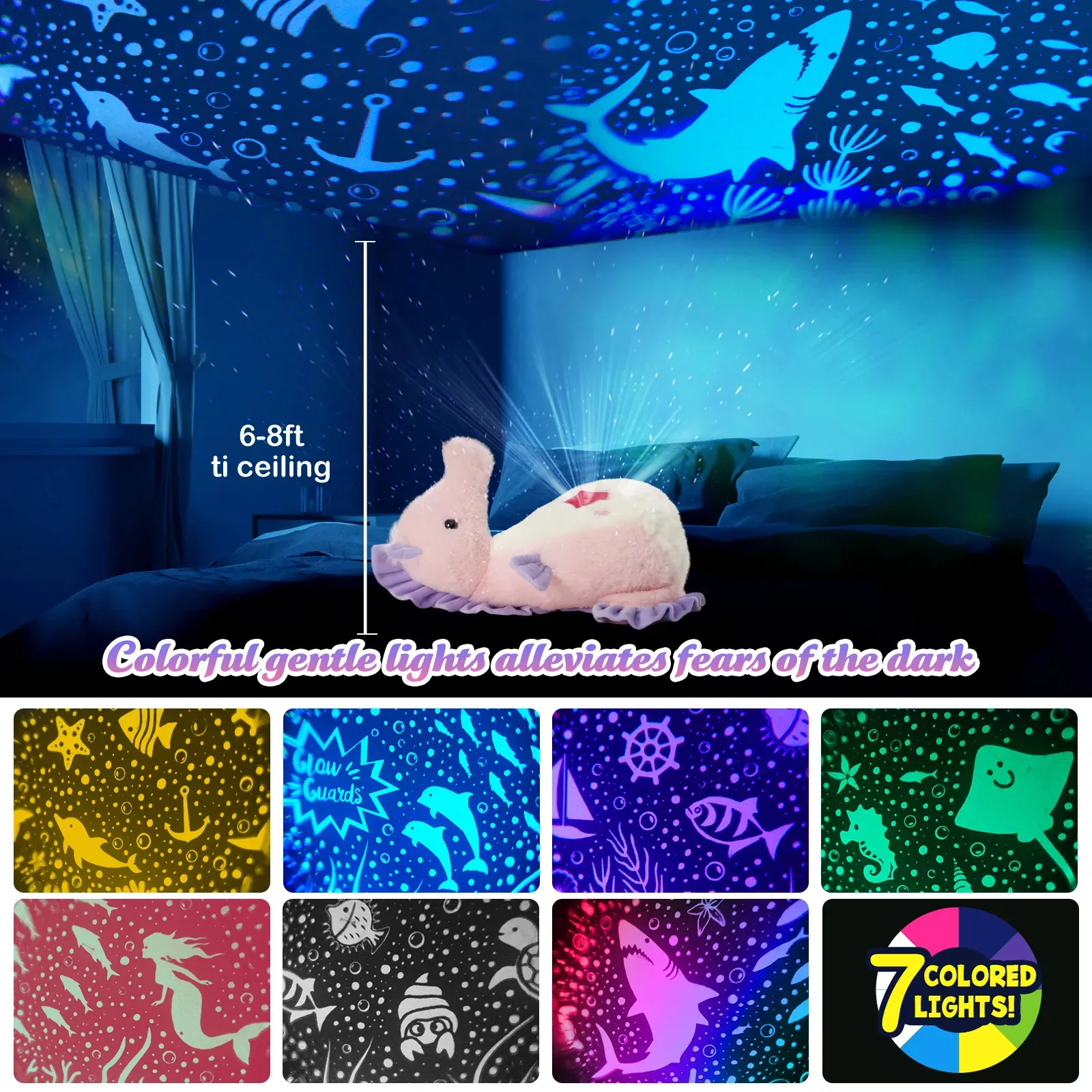 Brinquedos de pelúcia light-up projetor luminoso golfinho boneca brinquedos de pelúcia seahorse caranguejo lance travesseiros presente led luz brinquedo de pelúcia animais para meninas crianças 231109