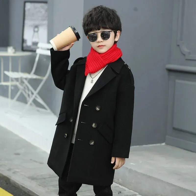 Scarf Red Peacoat Mens Boys Wool Coat Hfyihgf Mens Notched Collar