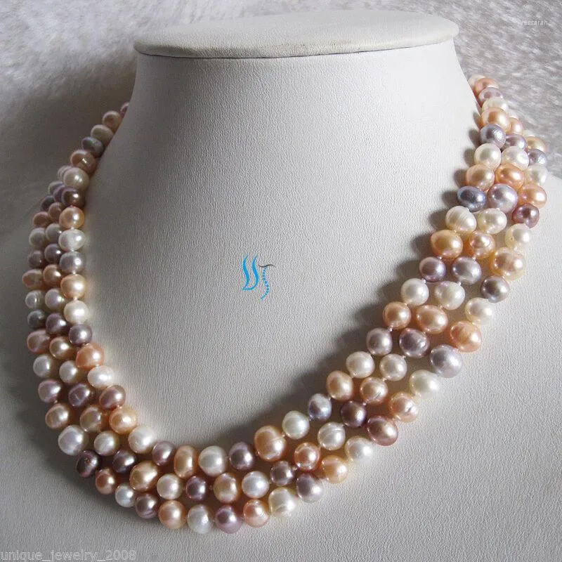 Chains 48" 6-8mm Multi Color Freshwater Pearl Necklace White Peach Pink Lavender Strand