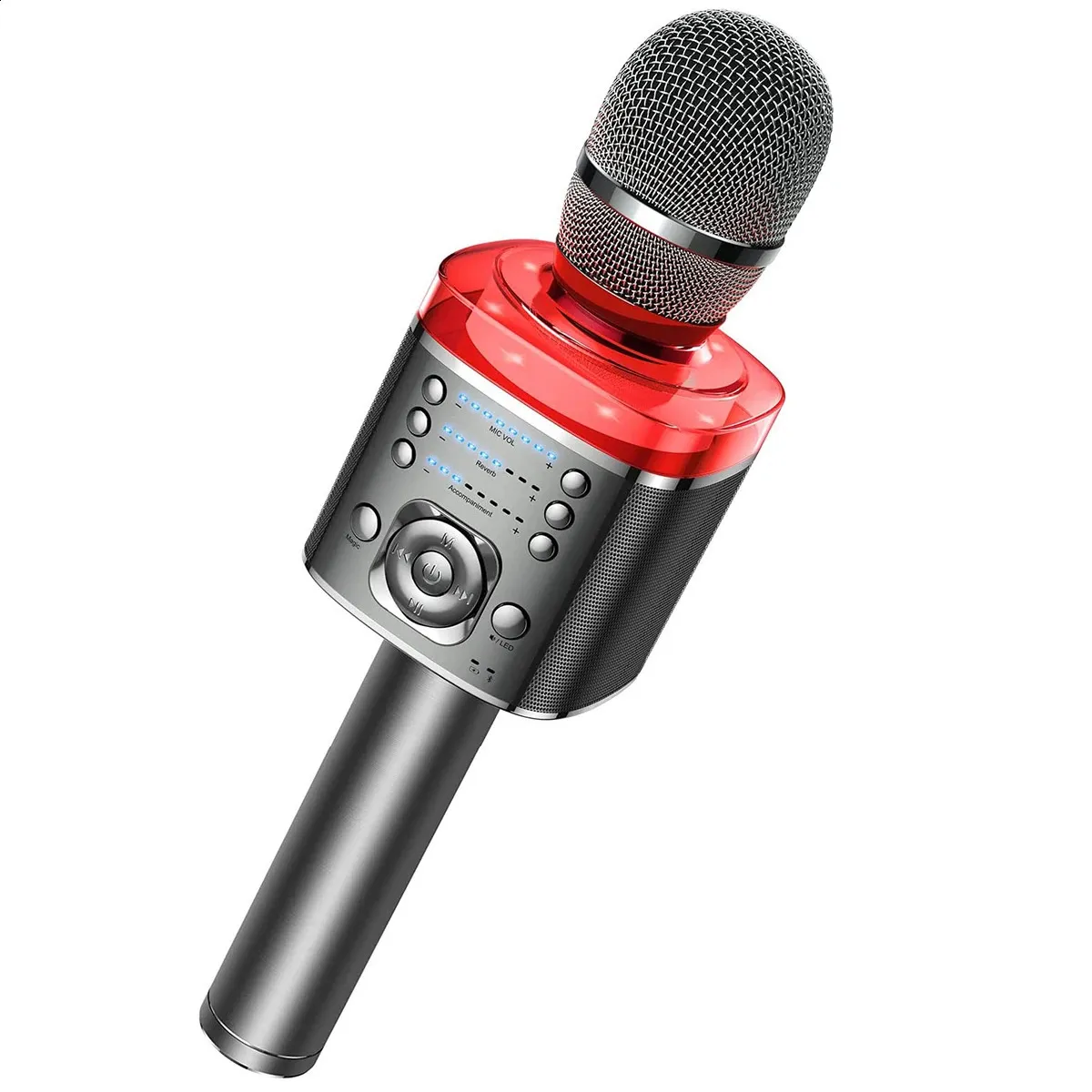 Microphones Microphone karaoké Bluetooth micro sans fil avec son magique lumière LED Machine de chant Portable pour la maison KTV fête AdultKid cadeau 231109