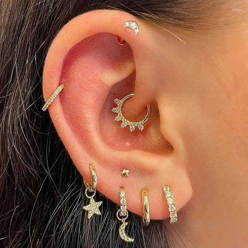 Hoop örhängen 1pc brosk piercing kvinnors örhänge septum lob tragus platt örat små stjärnor månguld färg läcker kropp smycken smycken