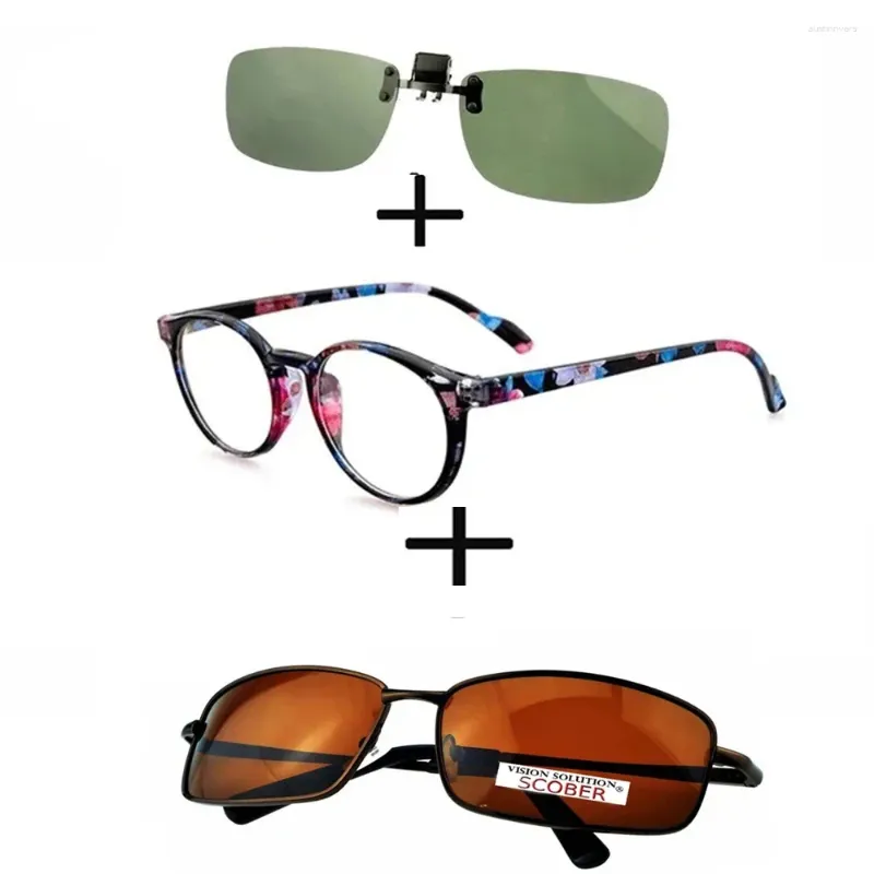 Okulary przeciwsłoneczne 3PCS !!! Okrągłe luksusowe trendy retro okulary czytania mężczyźni kobiety spolaryzowane sporty do jazdy klips rybacki