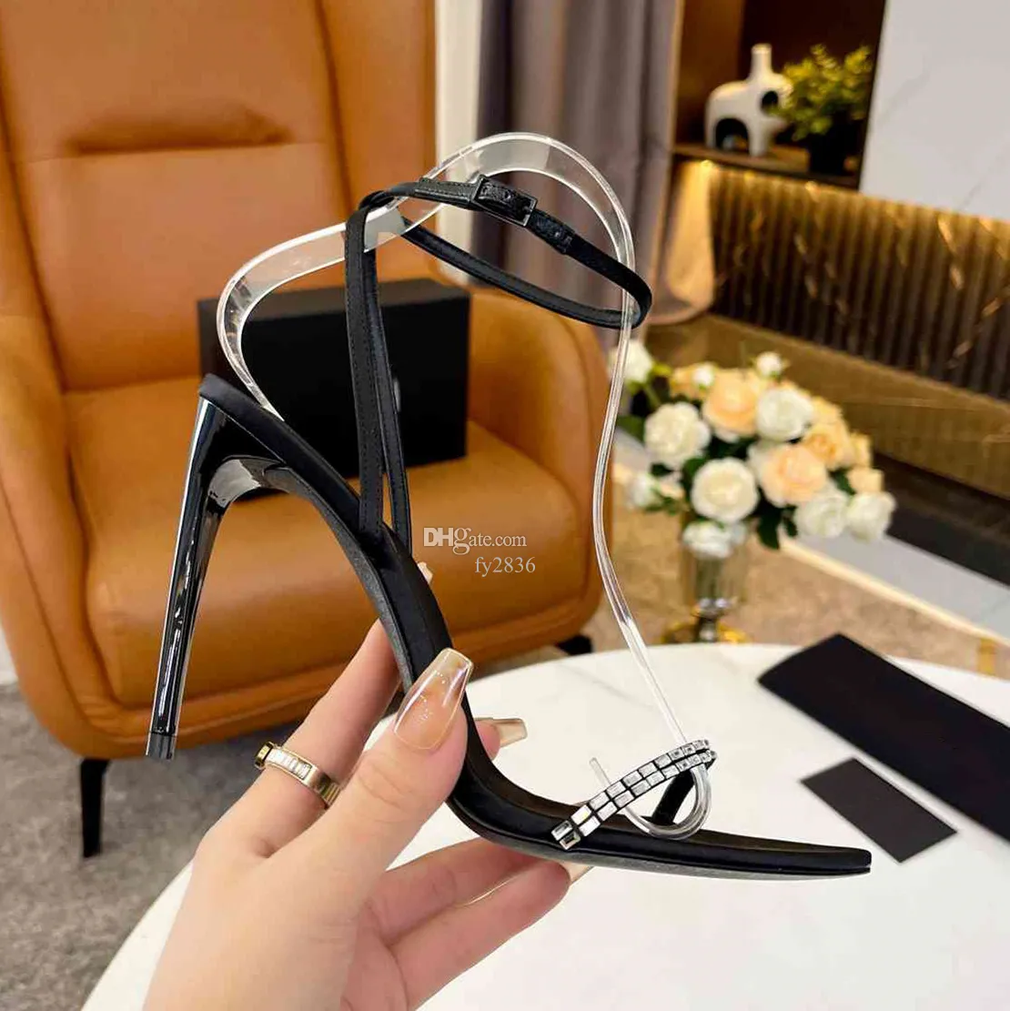 2022 Fashion Yslity Designer Women's Sole Heel Sandals Leather Pointed Toe High Heel Dress Shoes Mid Heel Shoes yjc