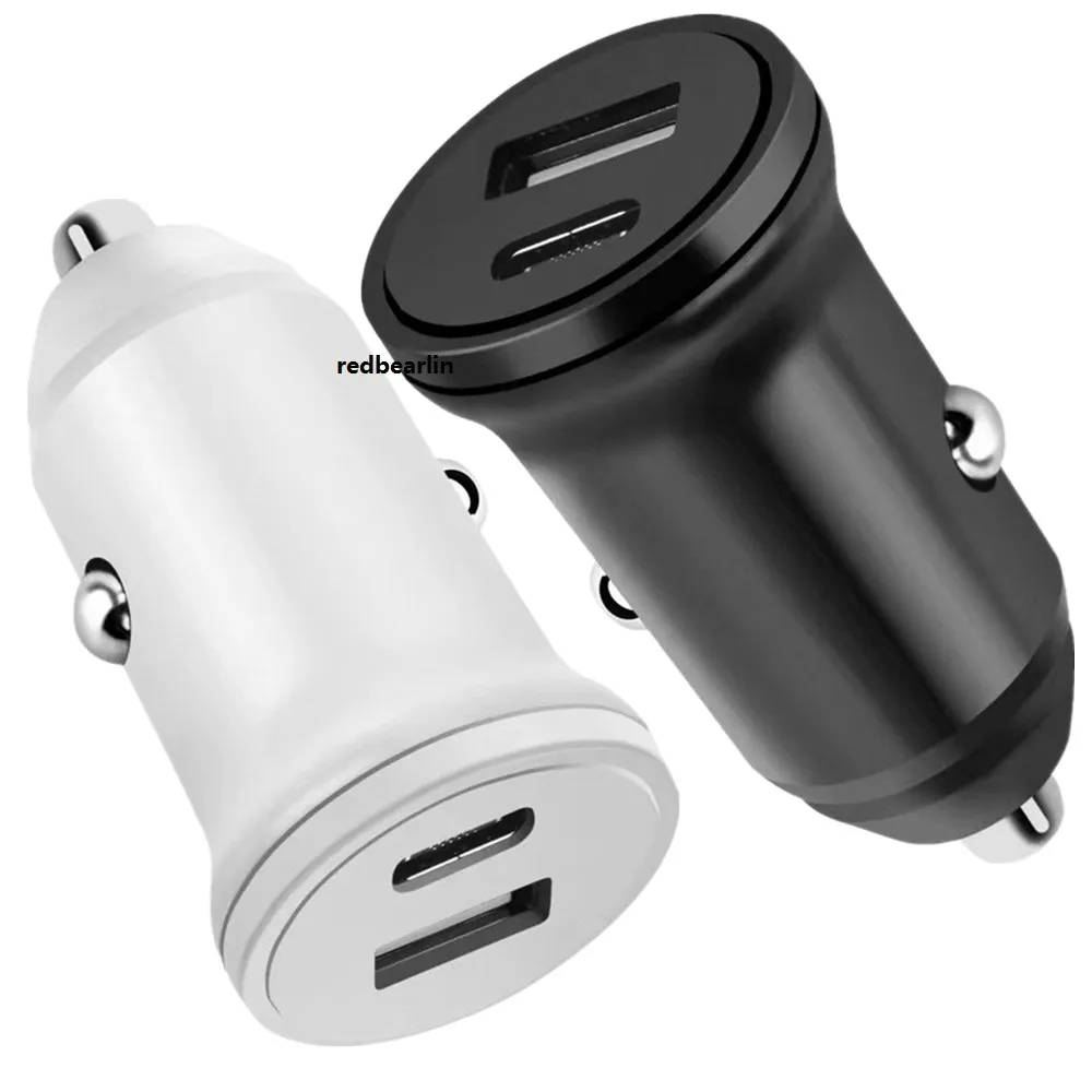 Podwójne porty USB C ładowarka samochodowa 12w 2,4A Mini przenośny typ C ładowarki samochodowe adaptery do iPhone'a 13 14 15 Pro Samsung S23 S24 UTRAL HTC INDROID PC PC GPS