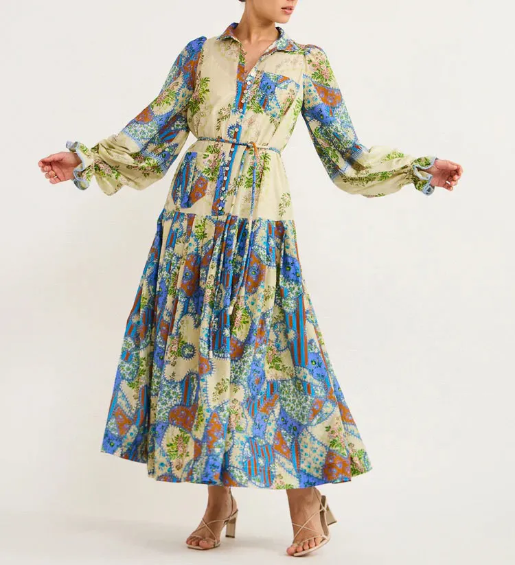 Australian Designer Floral Dress - Elegant Lapel Neck, Bell Sleeves, Silk  Cotton Blend, Long Maxi Dress - Shop Now! from Dhgate Basic & Casual Dresses  - price 399.1