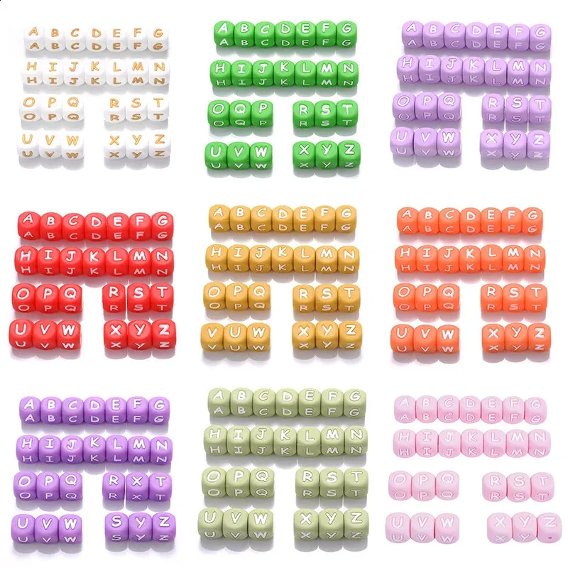 Jouets de dentition 12mm 26 pièces perles de lettre en silicone 15 couleurs perle à mâcher Alphabet coloré pour chaîne de clip de sucette ne pas choisir 231109