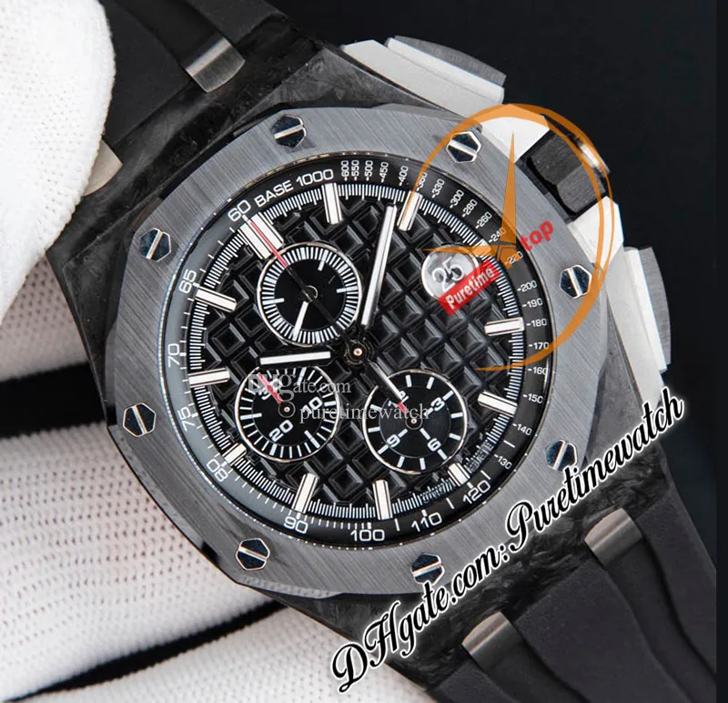 APF 44mm 26400 A3126 Automatic Chronograph Mens Watch Forged Carbon Titanium Steel Black Textured Dial Rubber Super Version Puretime Strap Exclusive Technology