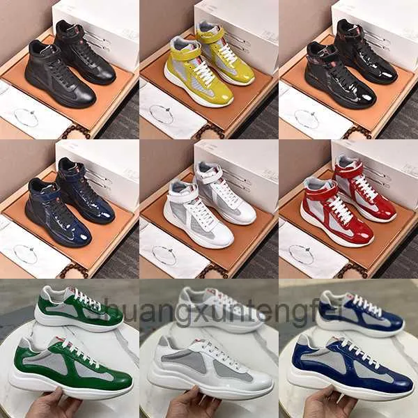 Diseñador America's Cup Patent Leather Zapatos casuales Hombres Trainers de cueros reales de alta calidad zapatillas de cordón negro