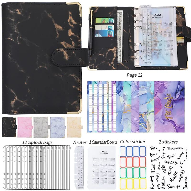 Wholesale Notepads A6 Marble Currency Budget Planner Binder Zipper