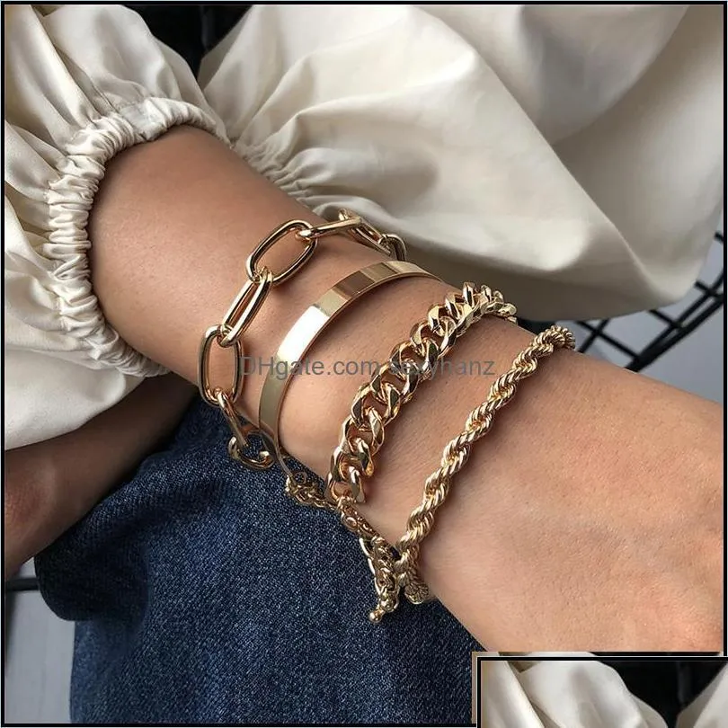 Charm armband smycken rostfritt stål kubansk kedja 14 k guldpläterad hiphop armband mode mtilayer bra dhy8t droppleverans dhvet