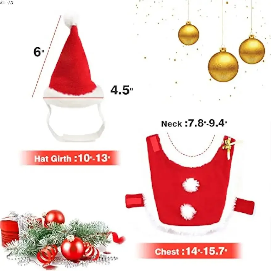 Vêtements pour chiens ATUBAN Costume de Noël pour animaux de compagnie Chat Santa Outfit Petit chien Chapeau de Noël avec manteau Ensemble Cat Year Apparel Costumes de chat 231110