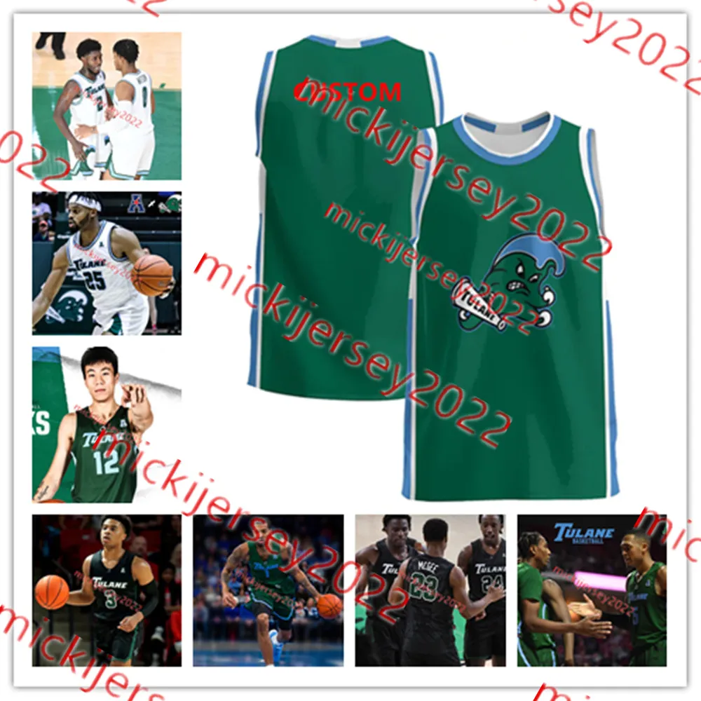 Spencer Elliott Tulane Green Wave Basketball Jersey Gregg Glenn III Collin Halloway Kolby King Mier Panoam Asher Woods Tulane Jerseys Custom Stitched Mens Youth