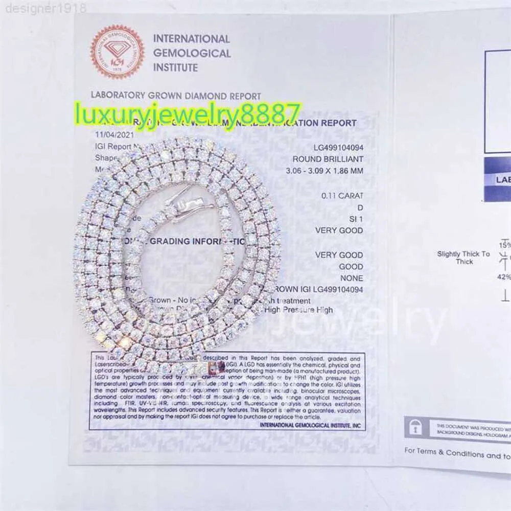 Certificati Igi Gioielli con diamanti coltivati in laboratorio da 3 mm Collana e braccialetto da tennis personalizzati in oro reale 10k
