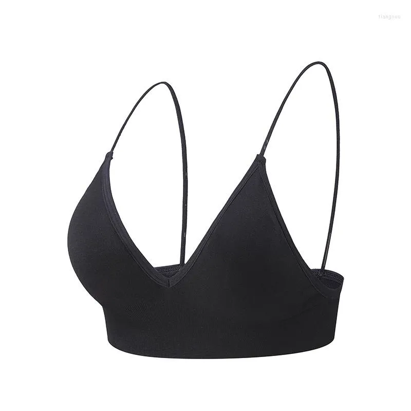 Bras Deep V Sexy Triangle Cup Seamless Thin High Elastic Casual Base Bra Yoga Underwear Women's Built-in Cushion Detachable