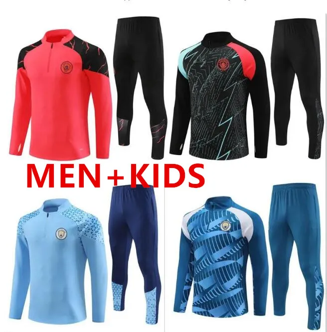 2023 2024 Man Tracksuit City Haaland Half Zip Training Suit Men Kids 22/23/24 Långärmad sportkläder Fotboll pojkar flickor överlevnad fot Chandal