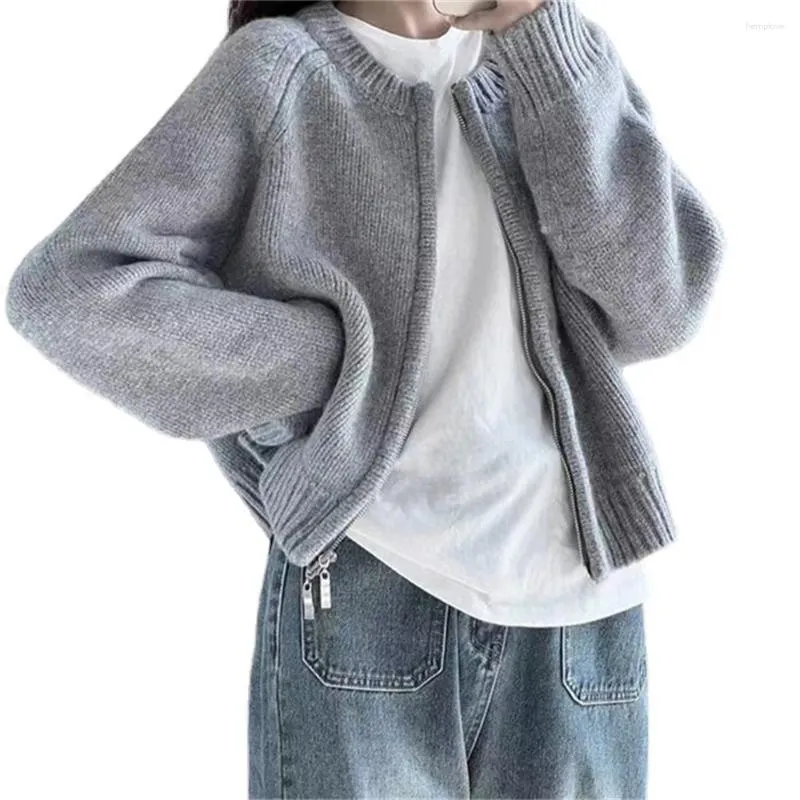 Women's Knits Korean Fashion Soft Slim Fit Jacket Zipper Jumpers Knitted Cardigan Round Neck Cashmere Sweater Coat Jackets Outerwear