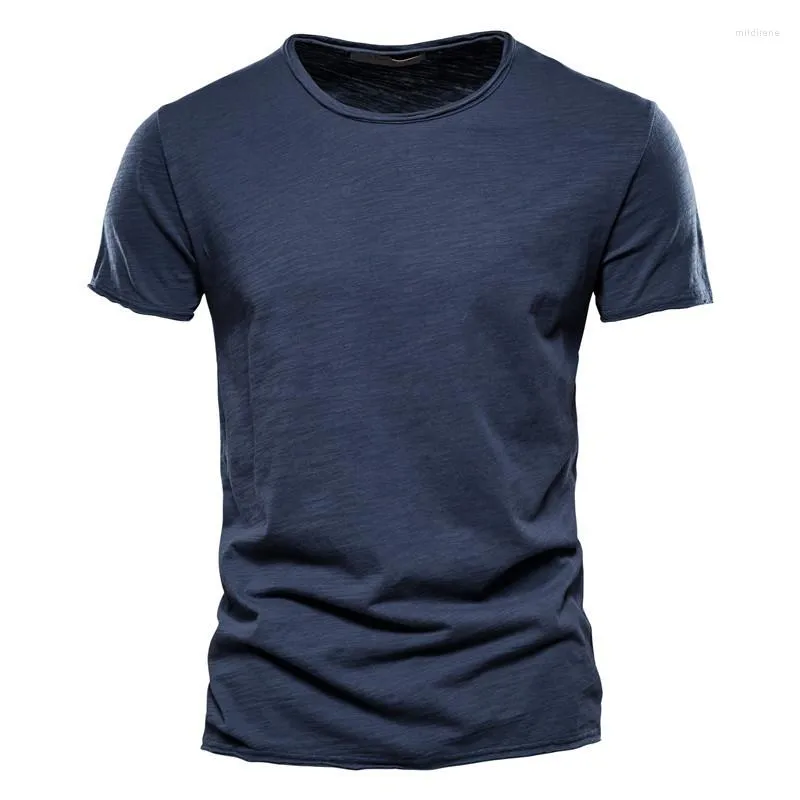 Herr t-skjortor Mrmt 2023 varumärke solid ärmade män slim slub bomull europeisk kod koreansk mode casual ment-shirt t-shirt för manlig