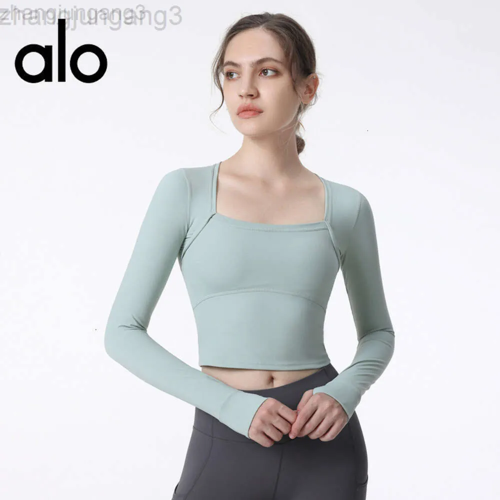 Desginer Aloo Yoga toppar Autumn and Winter New Tight Suit Women's Short Fit With Chest Cushion Fitness Top Training Running Sportwear