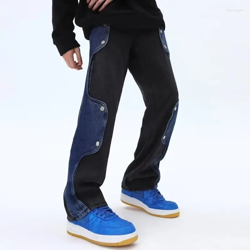 2023 Dżinsy męskie 2023 ropa y2k moda nieregularna patchworka workowate w stosy dla mężczyzn odzież proste koreańskie dżinsowe spodnie dżinsowe