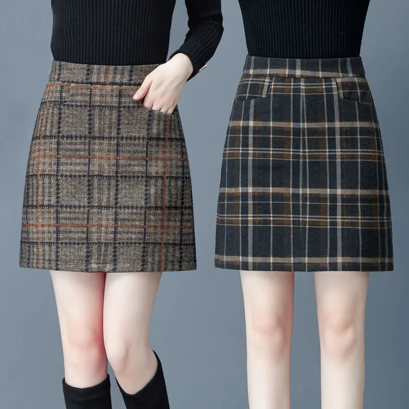 Kjolar tartan kjol kort kjol höst och vinter kvinnor kjolar mujer faldas saias mulher 230410