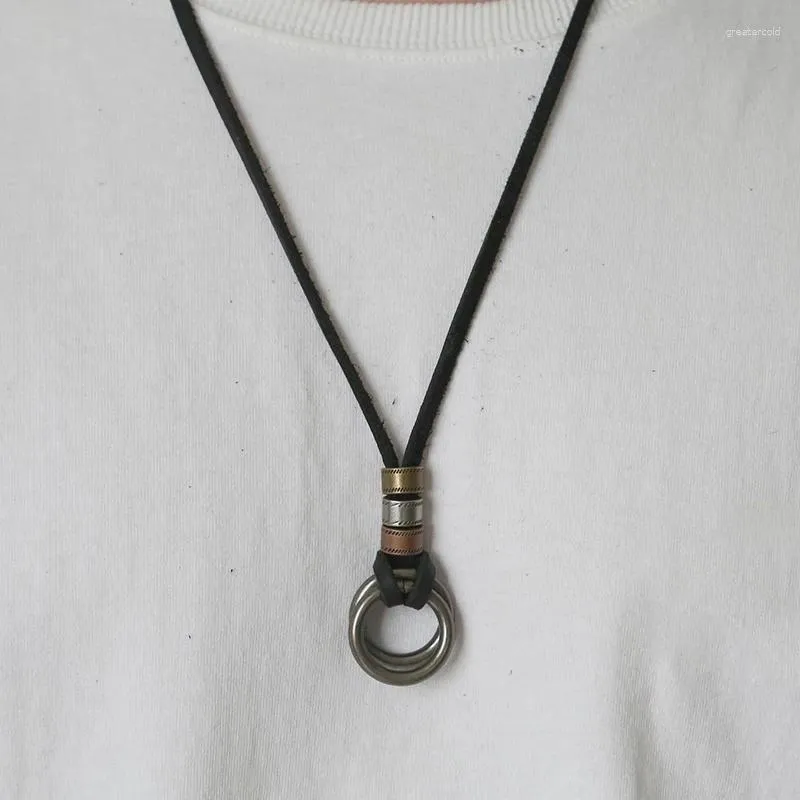 Gargantilha colar de couro corda antigo prata cor pingente joia anel cordão