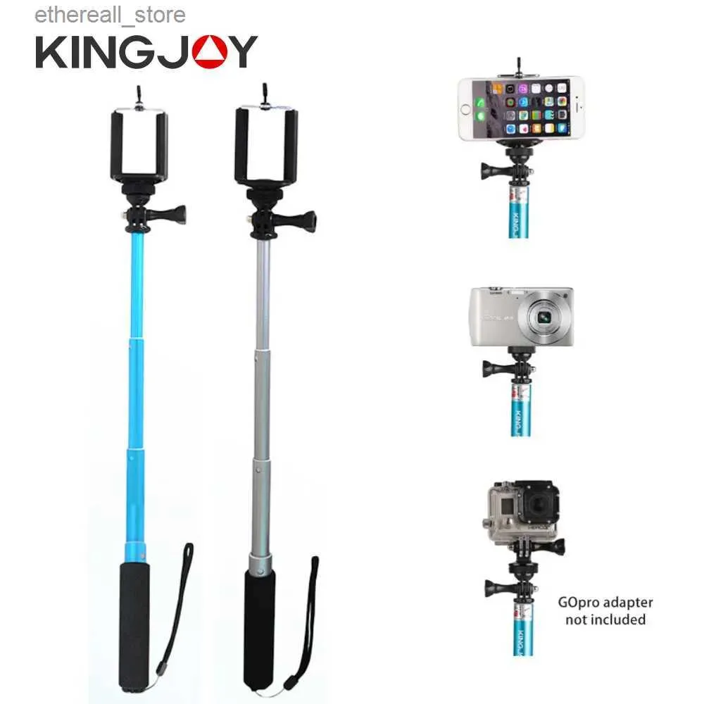 Моноподы для селфи KINGJOY Silver/Blue Selfie Stick Легкая ручная подставка с зажимом для телефона для смартфона Gopro Camera iPhone Samsung Q231110